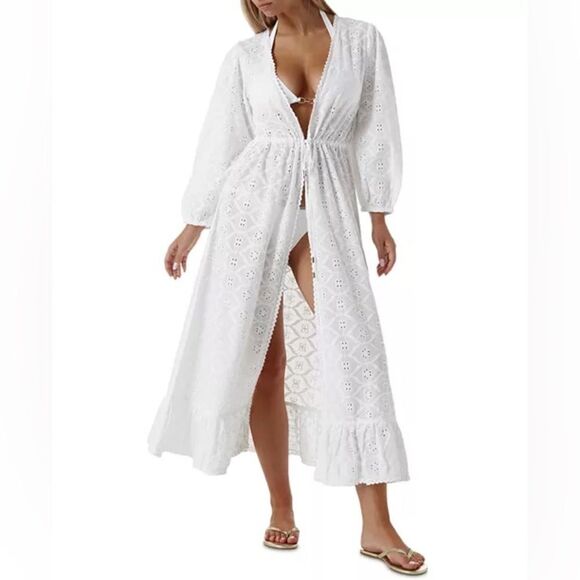 Melissa Odabash Avery Cotton Kaftan Swim Cover-Up in White, NWT, Size M - Picture 2 of 7